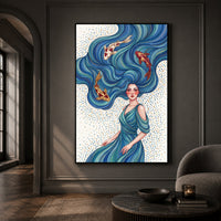 Mystical Water Maiden & Koi Fish Fantasy Canvas Print Wall Art, Serene Decor - Mockup Display 13
