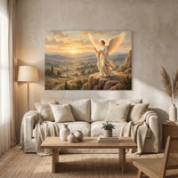 Majestic Angel Sunset Oil Painting Style Canvas Print Wall Art for Serene Home Decor - Mockup Display 13