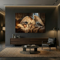 Classical Guardian Angel Child Oil Painting Style Canvas Print Wall Art, Divine Serenity - Mockup Display 13