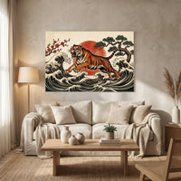 Japanese Ukiyo-e Tiger Art Print Canvas Wall Art, Cultural Statement Piece - Mockup Display 13