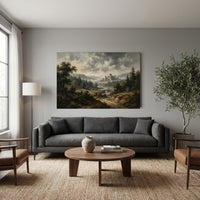 Misty Castle Landscape Oil Painting Style Canvas Print Wall Art, Majestic Scenery - Mockup Display 13