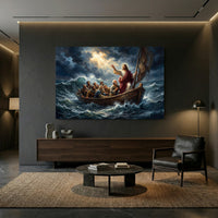 Jesus Calming the Storm Dramatic Oil Painting Style Canvas Print Wall Art - Mockup Display 13