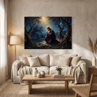 Jesus in Gethsemane Oil Painting Style Canvas Print Wall Art, Divine Light - Mockup Display 13