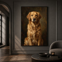 Regal Golden Retriever Oil Painting Style Canvas Print Wall Art, Timeless Home Decor - Mockup Display 13