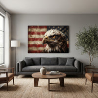 Regal Bald Eagle American Flag Oil Painting Style Canvas Print Wall Art, Rustic Decor - Mockup Display 13