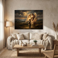 Guardian Angel and Child Religious Oil Painting Style Canvas Print Wall Art - Mockup Display 13