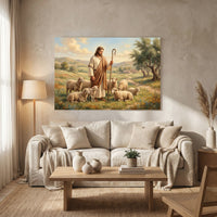 Jesus Christ Good Shepherd Oil Painting Style Canvas Print Wall Art, Inspirational Decor - Mockup Display 13