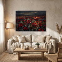 Dramatic Red Poppy Field Impasto Style Canvas Print Wall Art, Vibrant Decor - Mockup Display 13