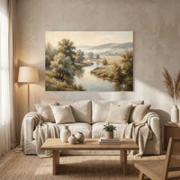 Tranquil River Landscape Oil Painting Style Canvas Print Wall Art for Home Decor - Mockup Display 13