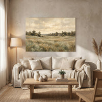 Rustic Field Landscape Oil Painting Style Canvas Print Wall Art for Serene Decor - Mockup Display 13