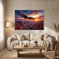 Majestic Bald Eagle Grand Canyon Oil Painting Style Canvas Print Wall Art Sunset - Mockup Display 13