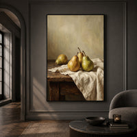 Rustic Pear Still Life Oil Painting Style Canvas Print Wall Art Kitchen Decor - Mockup Display 13
