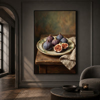 Rustic Figs Still Life Oil Painting Style Canvas Print Wall Art, Home Decor - Mockup Display 13