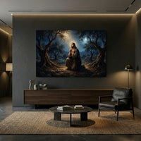Jesus in Gethsemane Oil Painting Style Canvas Print Wall Art, Spiritual Decor - Mockup Display 13