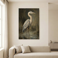 Majestic Heron Wetland Oil Painting Style Canvas Print Wall Art, Nature Decor - Mockup Display 13