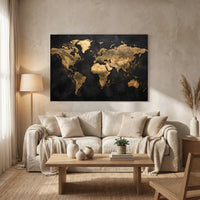 Abstract Golden World Map Textured Canvas Print Wall Art Decor - Mockup Display 13