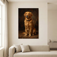 Elegant Golden Retriever Oil Painting Style Canvas Print Wall Art Classic - Mockup Display 13