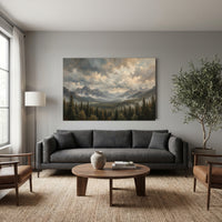 Dramatic Misty Mountain Forest Oil Painting Style Canvas Print Wall Art Decor - Mockup Display 13