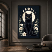 Mystical Black Cat Moon Phases Celestial Canvas Print Wall Art, Elegant Home Decor - Mockup Display 13