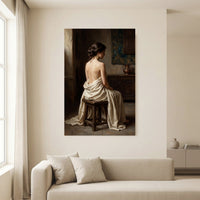 Serene Draped Woman Classical Oil Painting Style Canvas Print Wall Art for Elegance - Mockup Display 13