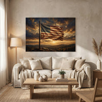 Weathered American Flag Oil Painting Style Canvas Print Wall Art for Rustic Decor - Mockup Display 13