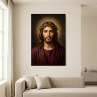 Jesus Christ Crown of Thorns Realistic Spiritual Portrait Canvas Print Wall Art - Mockup Display 13