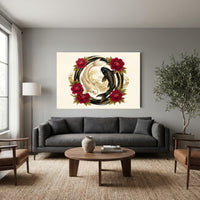 Golden and Black Koi Fish Peony Japanese Art Style Canvas Print Wall Art Decor - Mockup Display 13