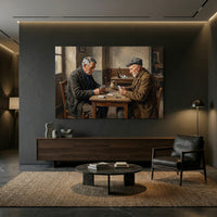 Elderly Men Playing Cards Oil Painting Style Canvas Print Wall Art, Tavern Scene Decor - Mockup Display 13