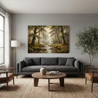 Serene Misty Forest Stream Realistic Canvas Print Wall Art, Nature Landscape Decor - Mockup Display 13
