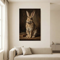 Charming Rabbit Oil Painting Style Canvas Print Wall Art, Rustic Decor - Mockup Display 13