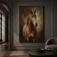 Brown Horse Oil Painting Style Canvas Print Wall Art for Equestrian Decor - Mockup Display 13