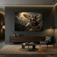 Archangel Michael Divine Battle Oil Painting Style Canvas Print Wall Art, Majestic - Mockup Display 13