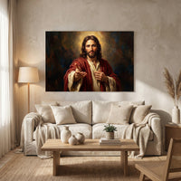 Jesus Christ Portrait Oil Painting Style Canvas Print Wall Art, Inspirational - Mockup Display 13