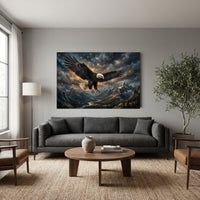 Majestic Bald Eagle Soaring Oil Painting Style Canvas Print Wall Art, Patriotic - Mockup Display 13