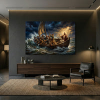 Jesus Christ Calming Storm Oil Painting Style Canvas Print Wall Art, Inspirational - Mockup Display 13