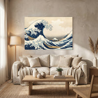 Japanese Great Wave Ukiyo-e Art Print Canvas Print Wall Art Coastal Decor Style - Mockup Display 13