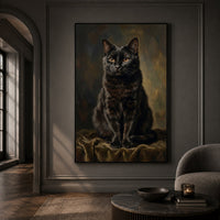 Classic Black Cat Oil Painting Style Canvas Print Wall Art, Elegant Pet Portrait Decor - Mockup Display 13