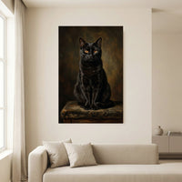 Elegant Black Cat Portrait Oil Painting Style Canvas Print Wall Art, Regal - Mockup Display 13
