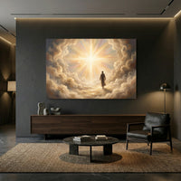 Jesus Walking on Clouds Oil Painting Style Canvas Print Wall Art, Spiritual Light - Mockup Display 13