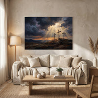 Three Crosses Hill Oil Painting Style Canvas Print Wall Art, Dramatic Scene - Mockup Display 13