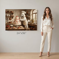 Charming Poodle Chef Decorating Cake Oil Painting Style Canvas Print Wall Art, Kitchen - Mockup Display 13