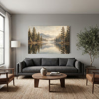 Misty Forest Lake Mountain Landscape Oil Painting Style Canvas Print Wall Art - Mockup Display 13