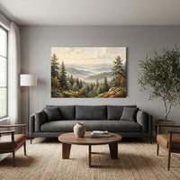 Misty Forest Landscape Oil Painting Style Canvas Print Wall Art, Serene Hills - Mockup Display 13