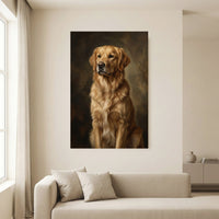 Golden Retriever Dog Portrait Oil Painting Style Canvas Print Wall Art, Elegant Decor - Mockup Display 13