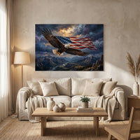 Majestic Bald Eagle American Flag Landscape Oil Painting Style Canvas Print - Mockup Display 13
