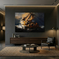Rembrandt's Storm Sea Galilee Oil Painting Style Canvas Print Wall Art, Museum Quality - Mockup Display 13