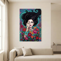 Boho Woman with Floral Tattoos Canvas Print Wall Art, Mystical Decor - Mockup Display 13