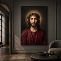 Jesus Christ with Crown of Thorns Oil Painting Style Canvas Print Wall Art, Sacred - Mockup Display 13
