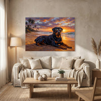 Cool Rottweiler Dog Oil Painting Style Canvas Print Wall Art, Tropical Sunset - Mockup Display 13