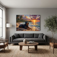 Rottweiler Dog Tropical Beach Sunset Oil Painting Style Canvas Print Wall Art Décor - Mockup Display 13